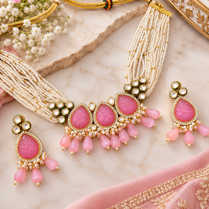 Amrapali Inspired stone Meenakari Kundan With AD Necklace Choker Set