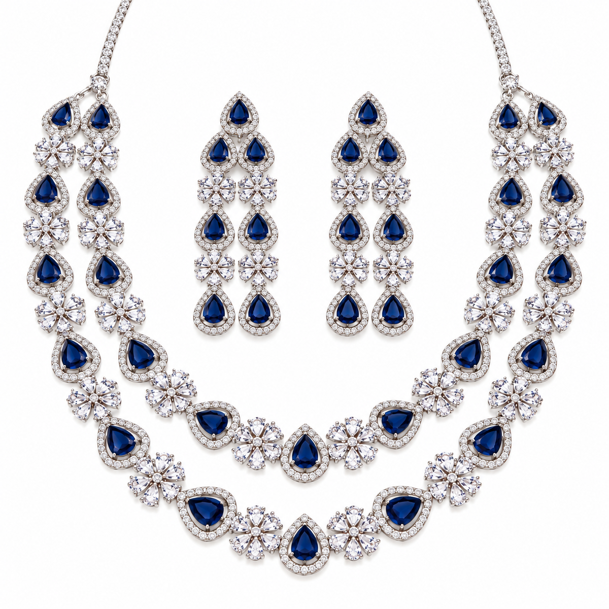 Afreen Double Layer CZ Necklace Set