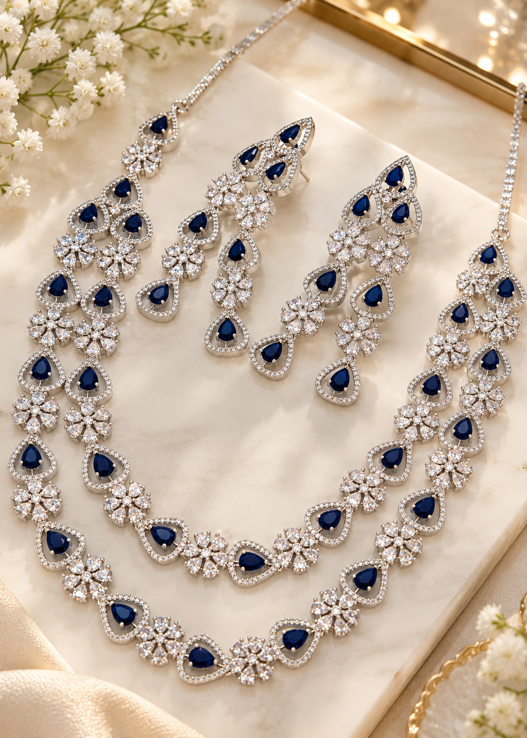 Afreen Double Layer CZ Necklace Set