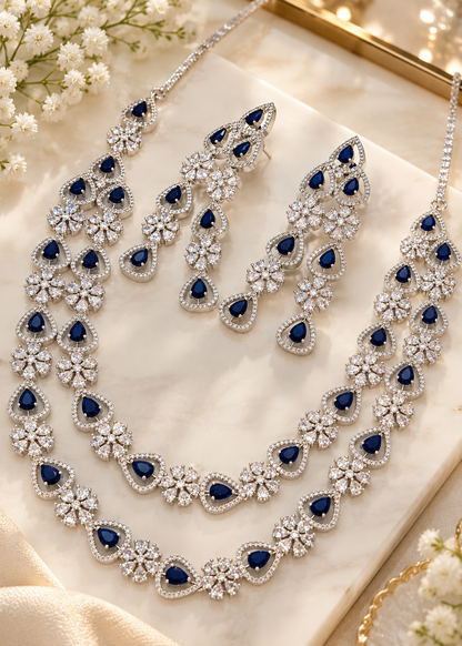 Afreen Double Layer CZ Necklace Set