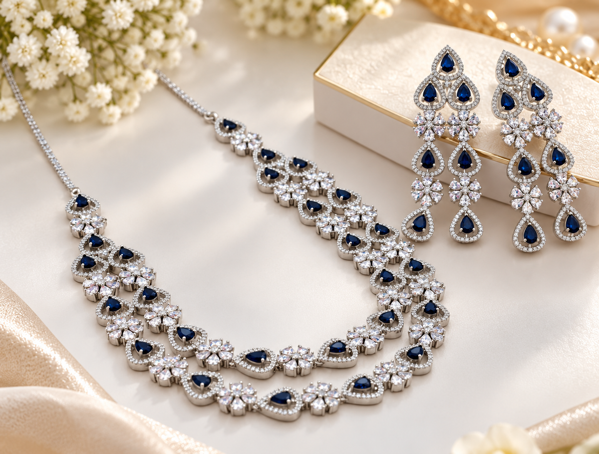 Afreen Double Layer CZ Necklace Set