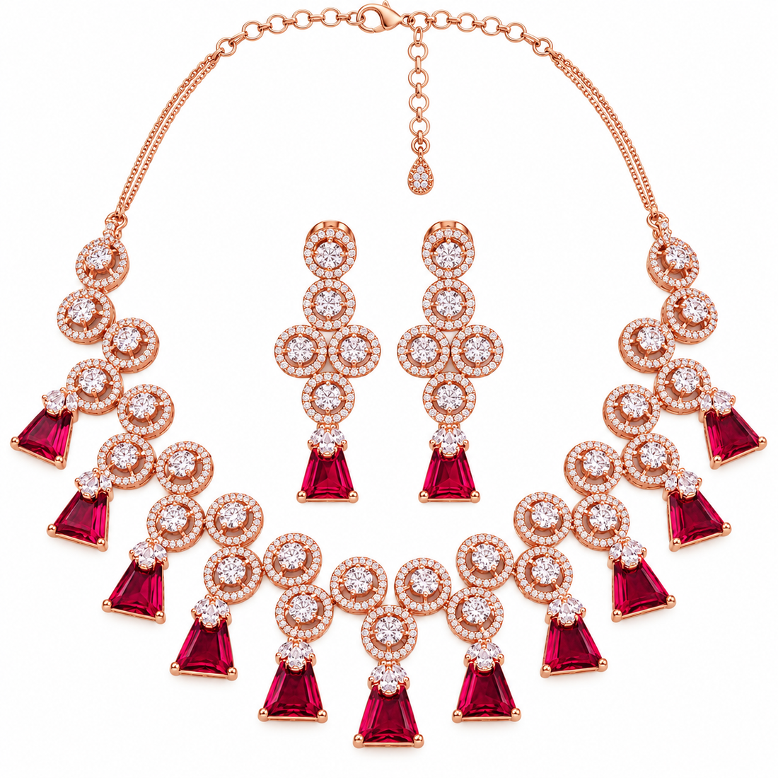 CZ Dangler Necklace Set With Monalisa Stone