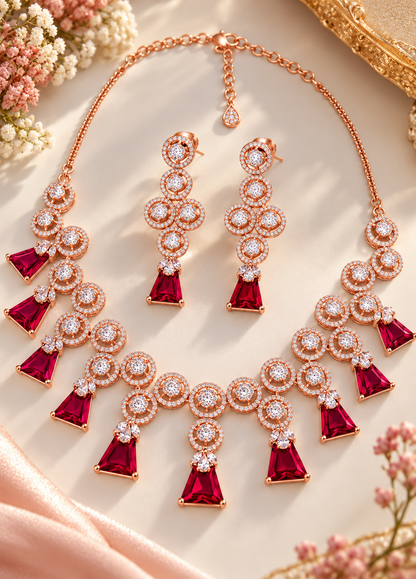 CZ Dangler Necklace Set With Monalisa Stone