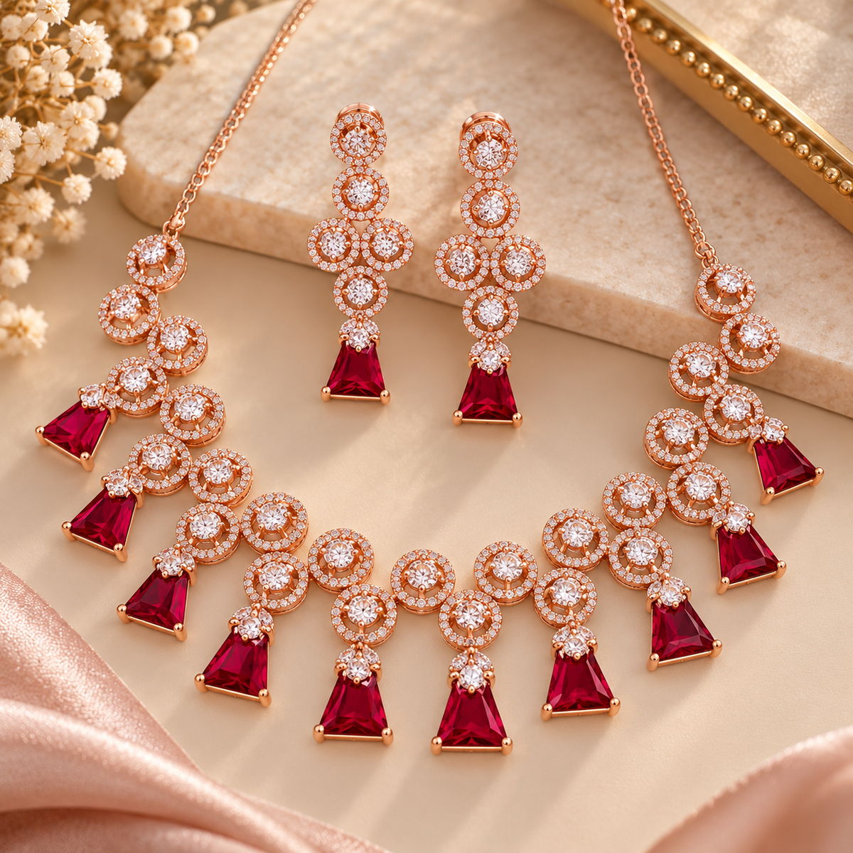 CZ Dangler Necklace Set With Monalisa Stone