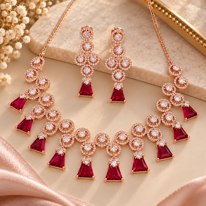 CZ Dangler Necklace Set With Monalisa Stone