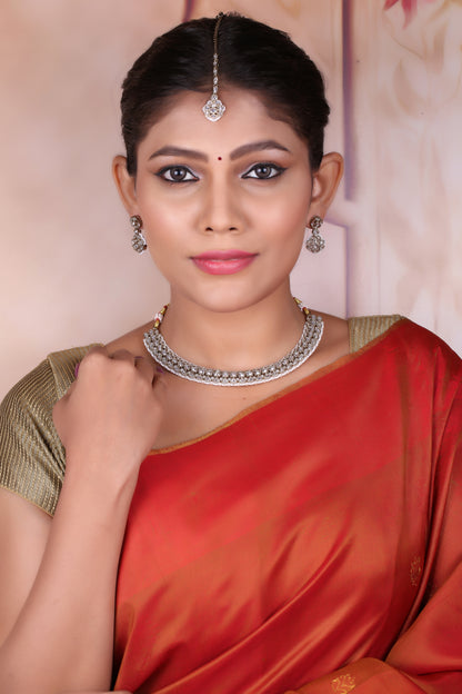 White Clear Antique Polki Kundan Necklace Earrings Tika Set