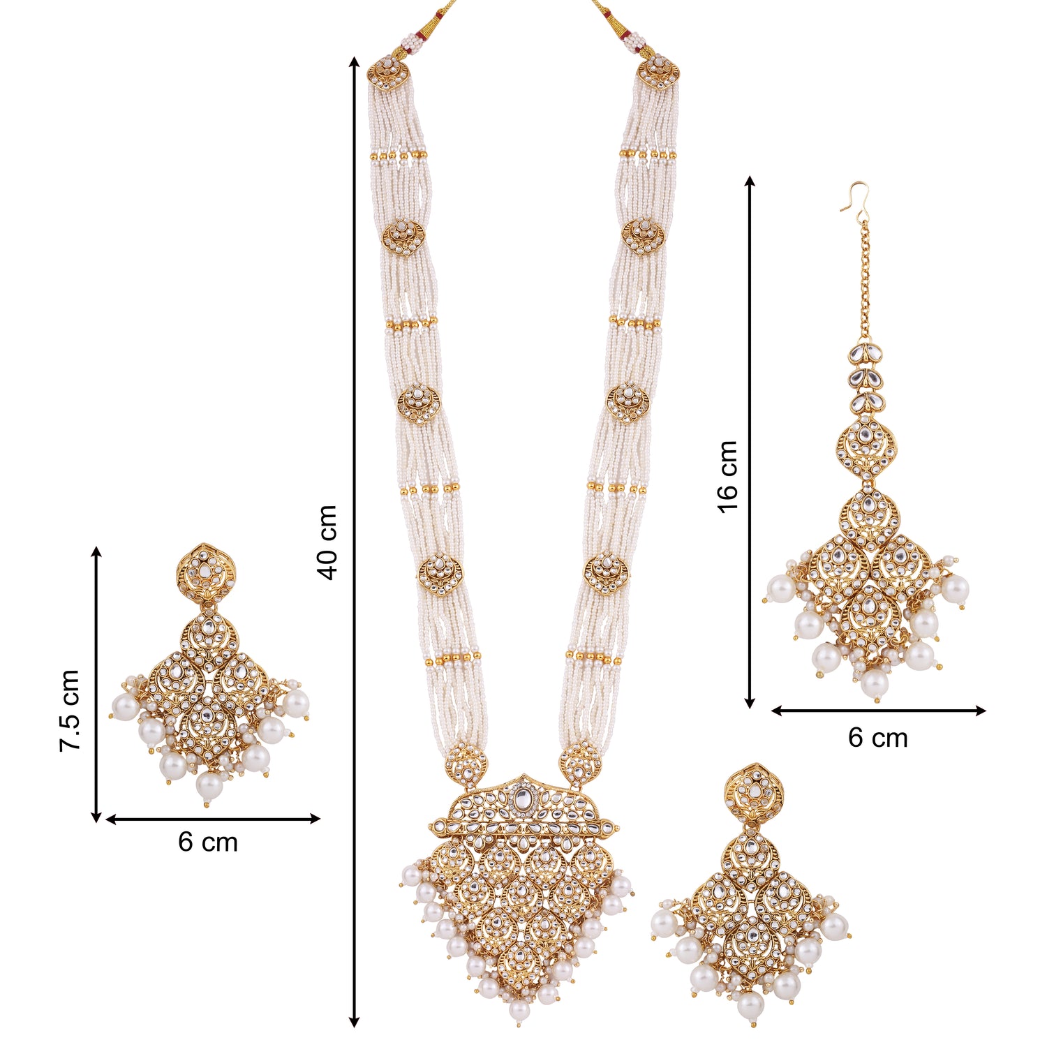 Pearl Polki Long Necklace Set With Maang Tikka