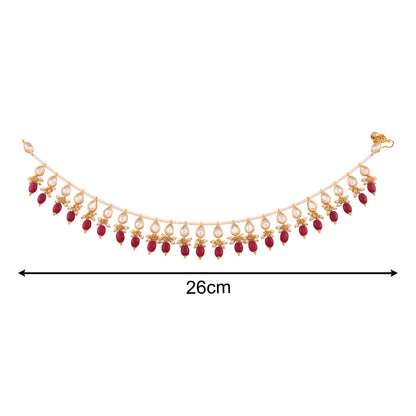 Maya Traditional Ruby Kundan Pearl Anklet Set - Payal