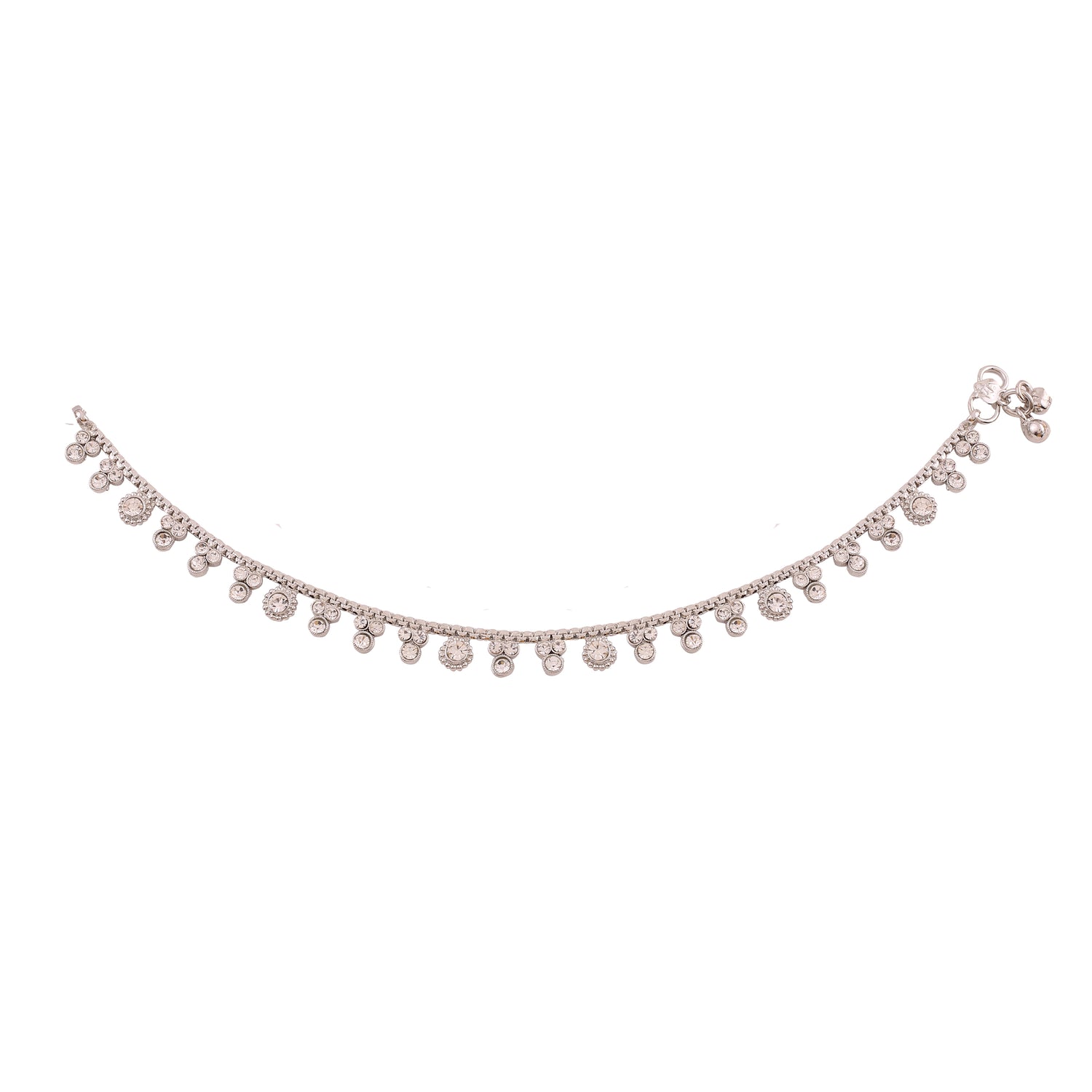 CZ Silver Traditional Anklet Set - Payal