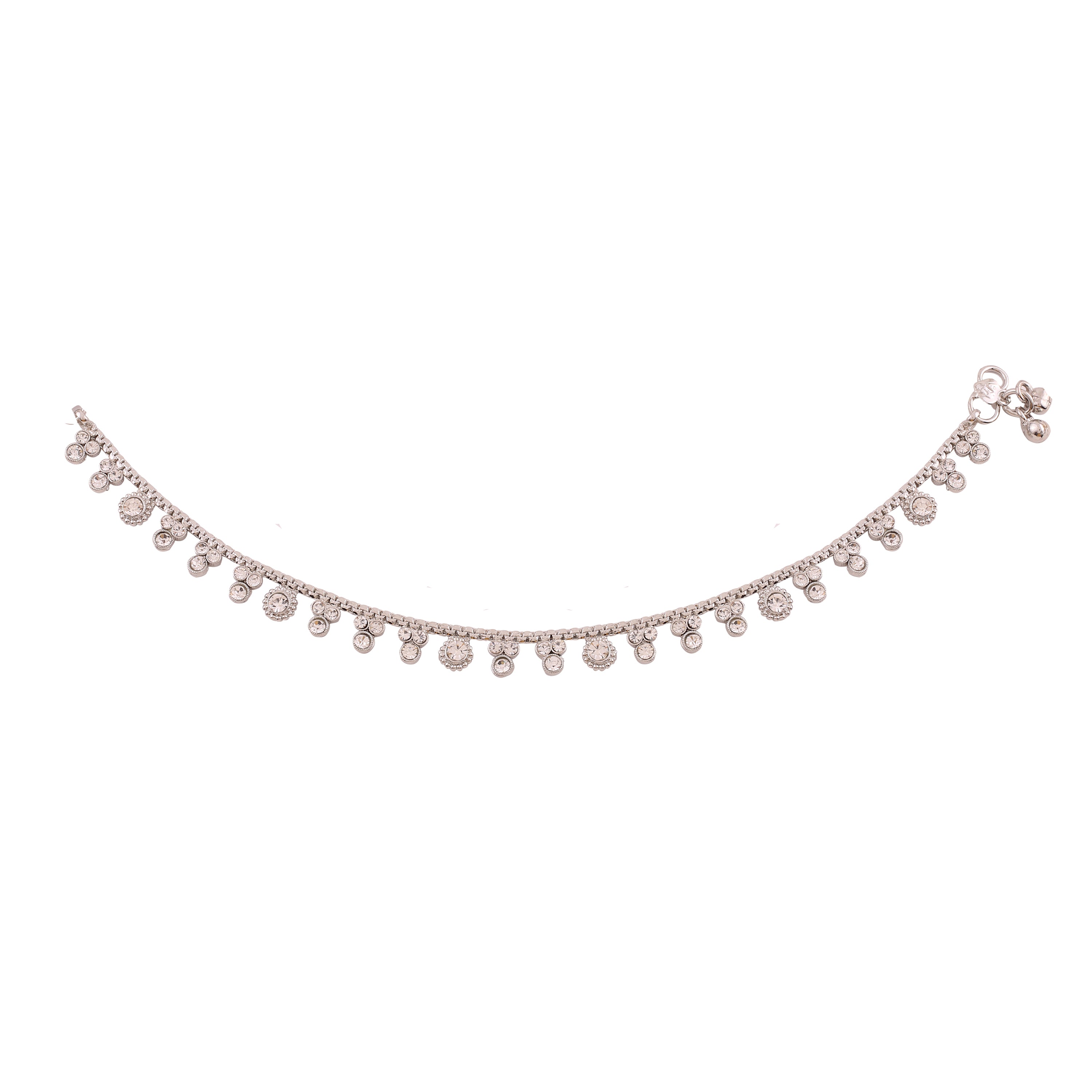CZ Silver Traditional Anklet Set - Payal