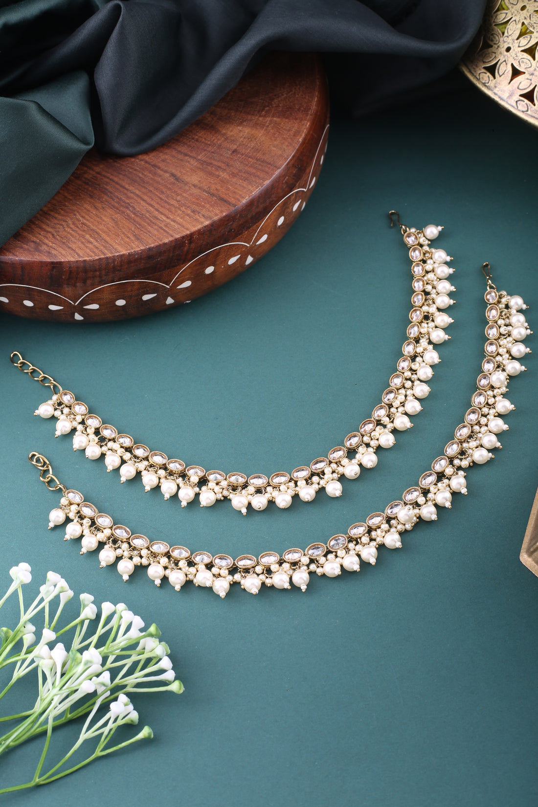 Kundan Polki Pearl Anklet Set - Payal