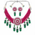 American Diamond Ruby Beads Choker Set with emerald green drops and matching stud earrings – Sparkling Trendz