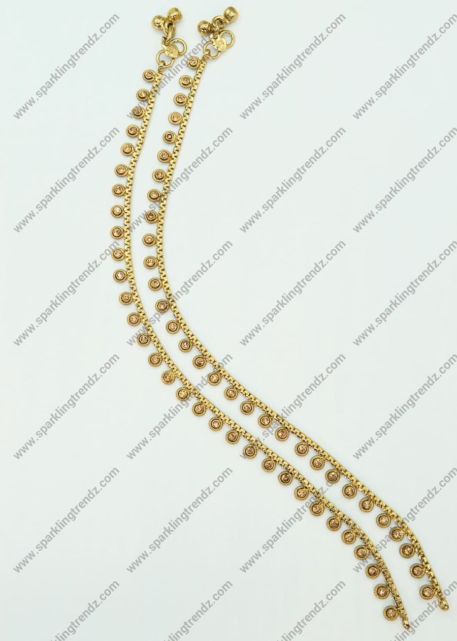 Antique Gold Polki Anklet Set Anklets