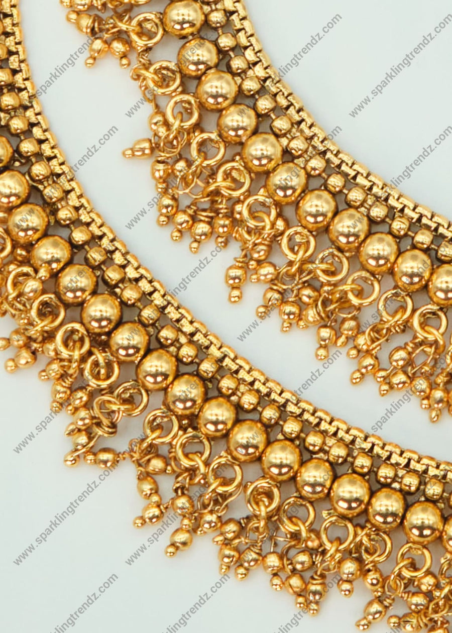 Diva Matte Gold Traditional Anklet Set Anklets