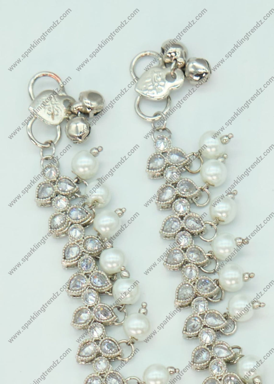 Mahi White Silver Polki Anklet Set Anklets
