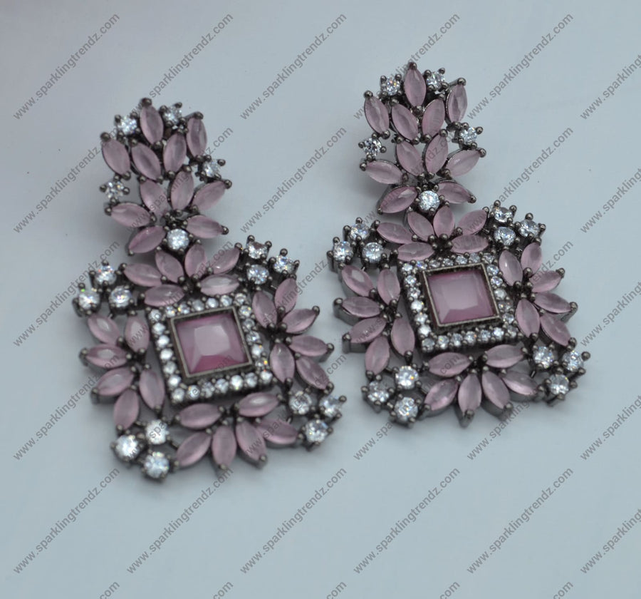 Monalisa Cz Studded Earrings In Victorian Finish Pink
