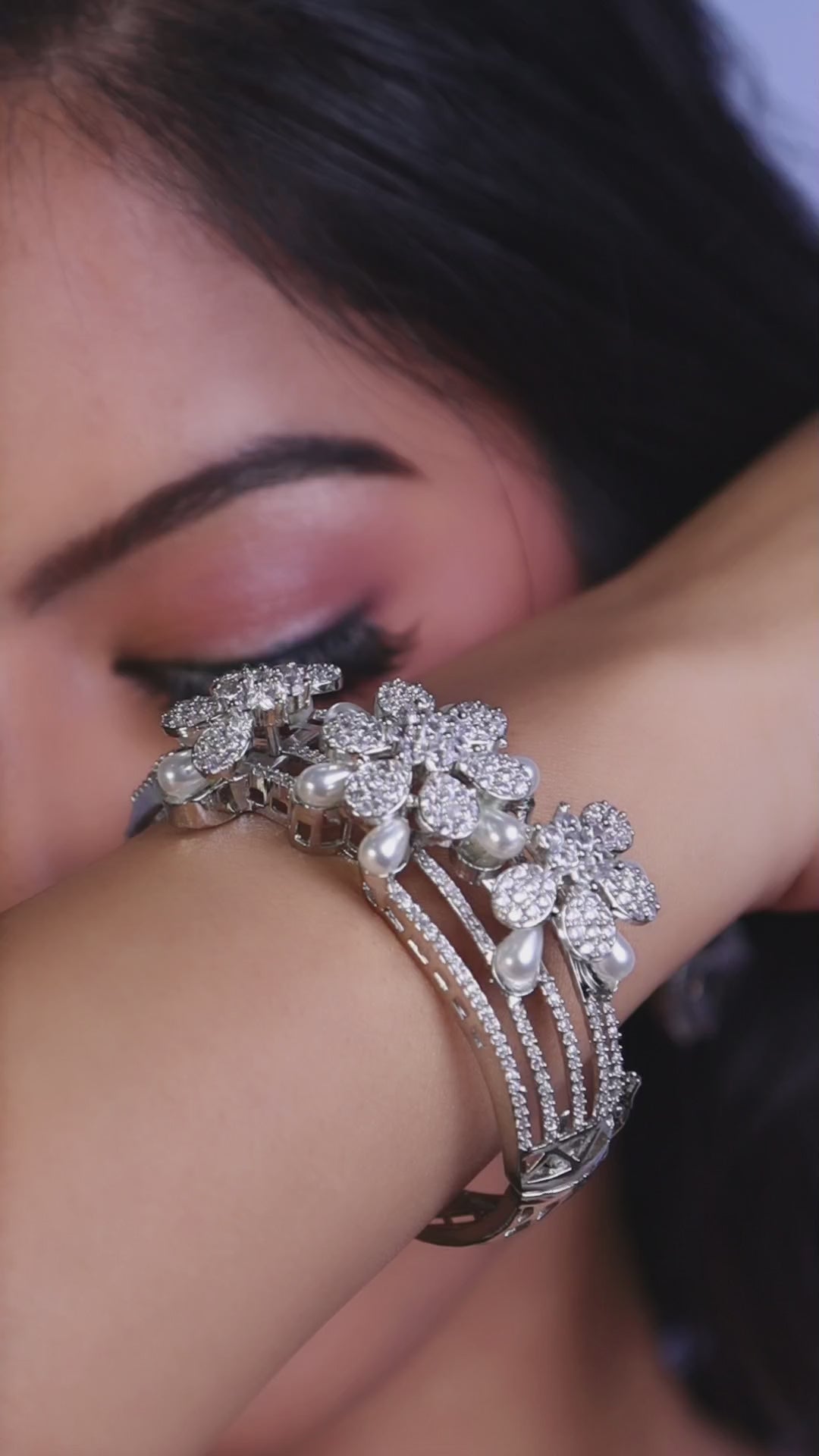 Pearl Flower American Diamond Kada - Silver video