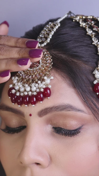 Ruby Polki Bridal Choker Set with Jhumkas, Maang Tikka &amp; Passa video
