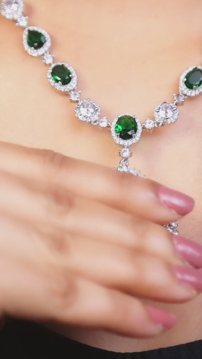 Emerald Green American Diamond Teardrop Pendant Necklace Set video