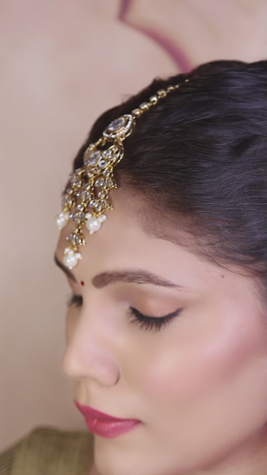 Pearl Kundan Cascade Necklace Set with Maang Tikka video