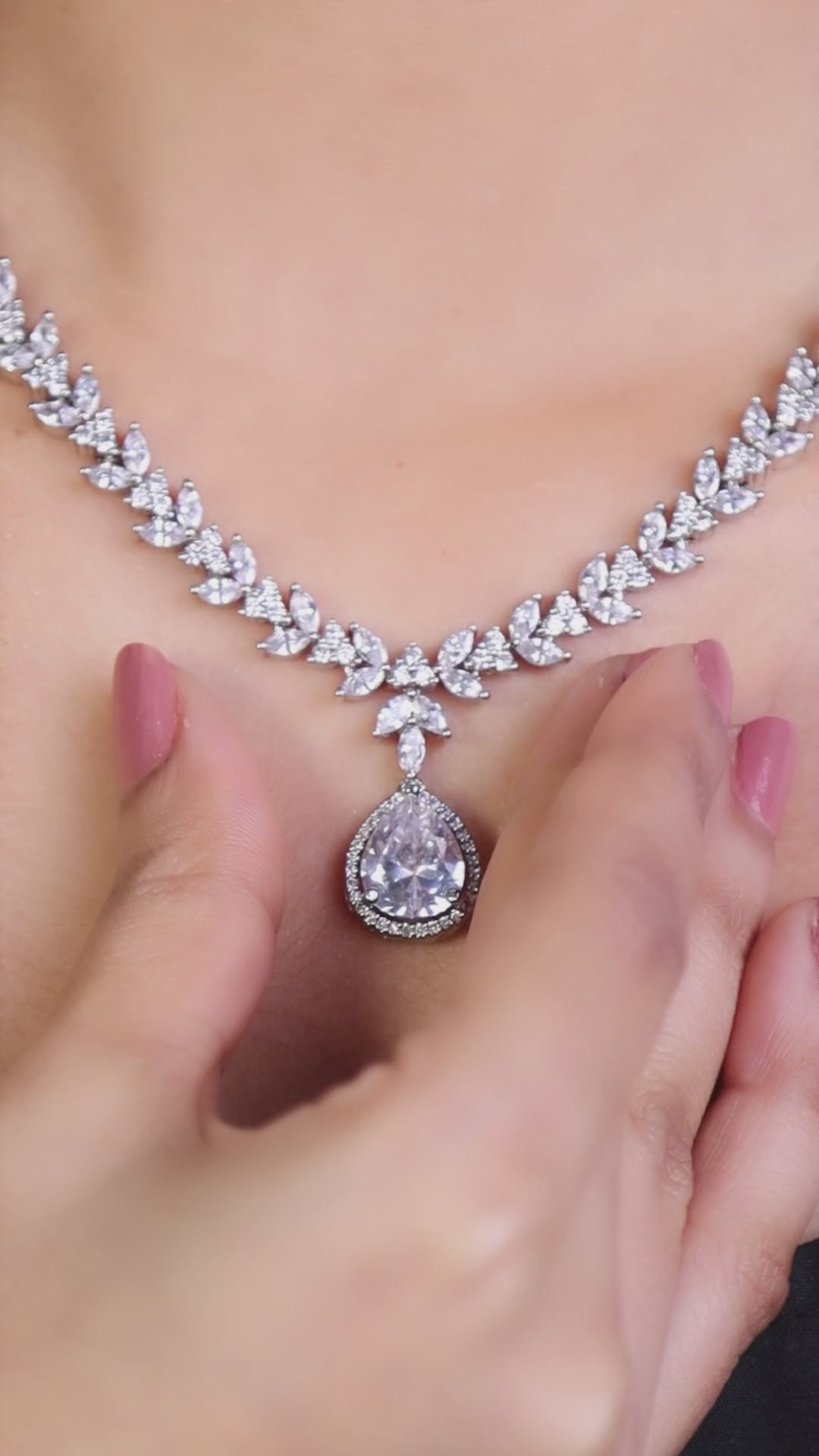 Clear American Diamond Leaf Vine Necklace Set video