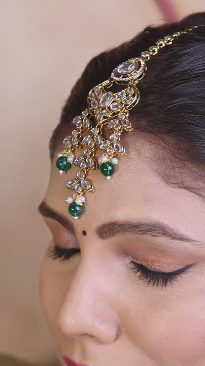 Emerald Green Kundan Cascade Necklace Set with Maang Tikka video