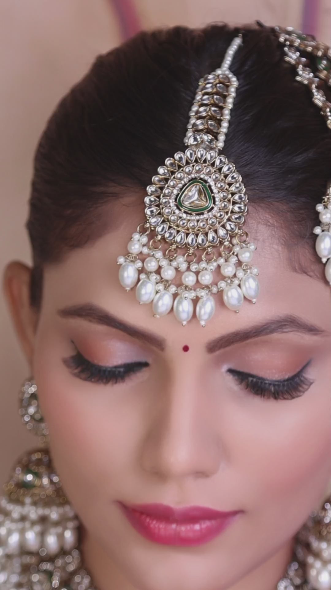 Pearl Polki Bridal Choker Set with Jhumkas, Maang Tikka & Passa video