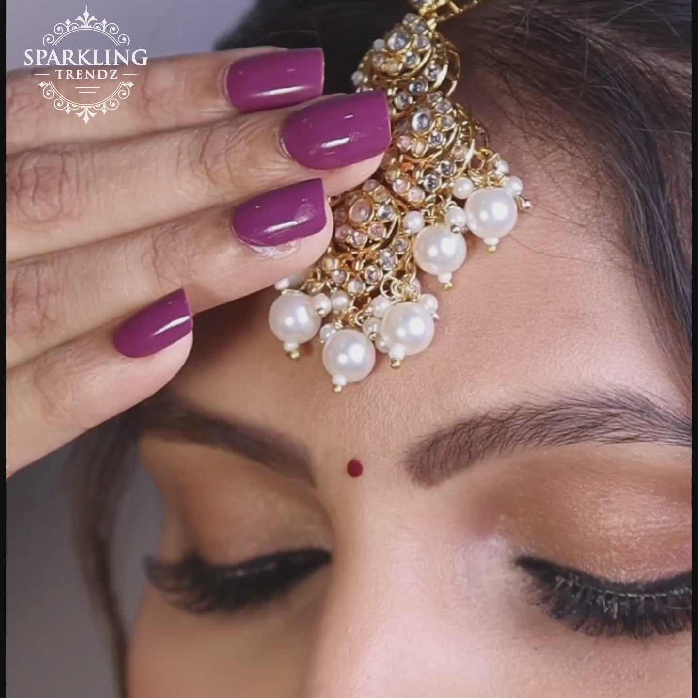 Pearl Polki Long Necklace Set With Maang Tikka