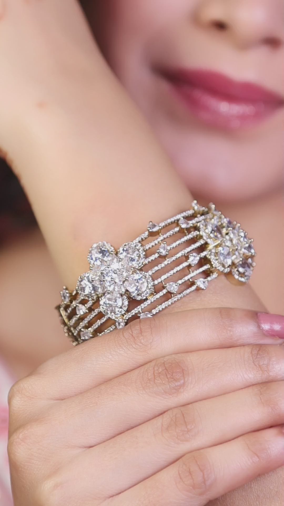 Antique Gold American Diamond Floral Kada video