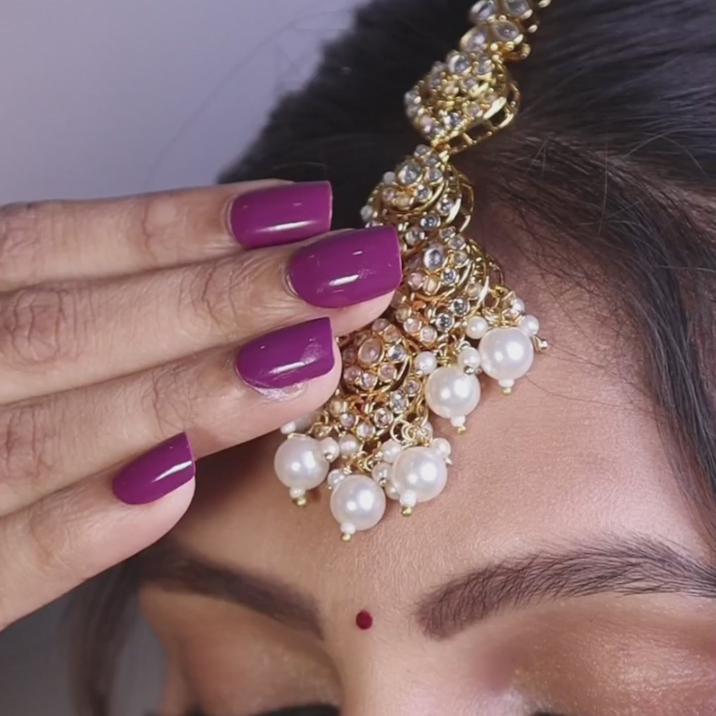 Pearl Polki Long Necklace Set With Maang Tikka