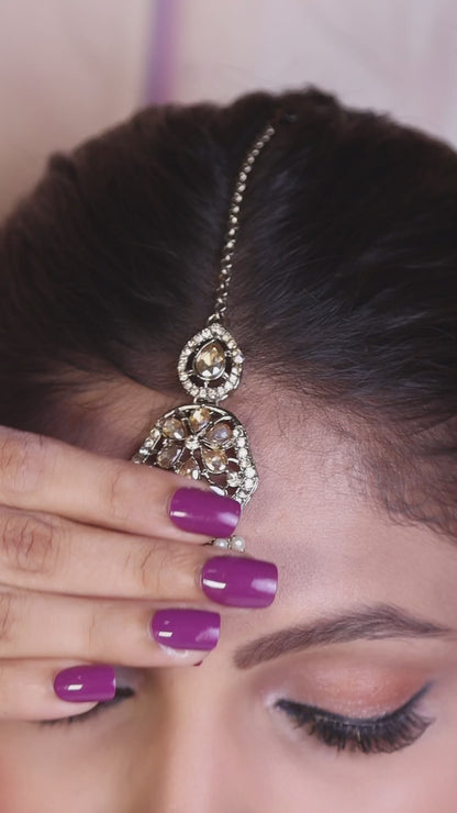 Pearl Three Layer Polki Necklace Set with Jhumkas &amp; Maang Tikka video