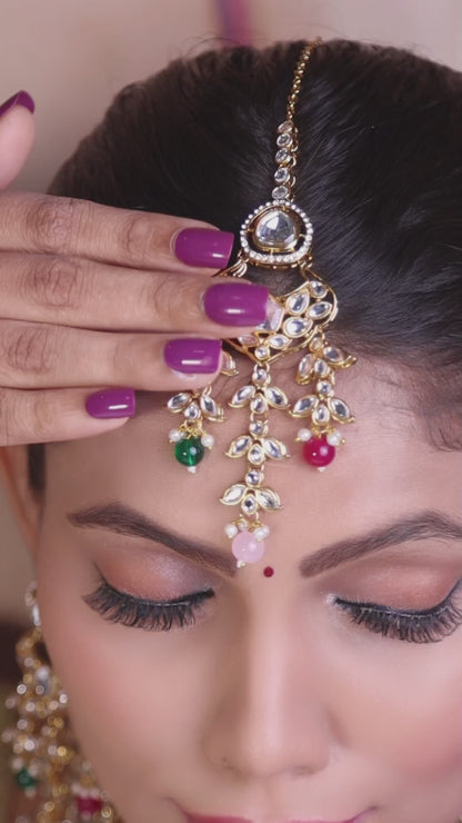 Multicolor Kundan Cascade Necklace Set with Maang Tikka video