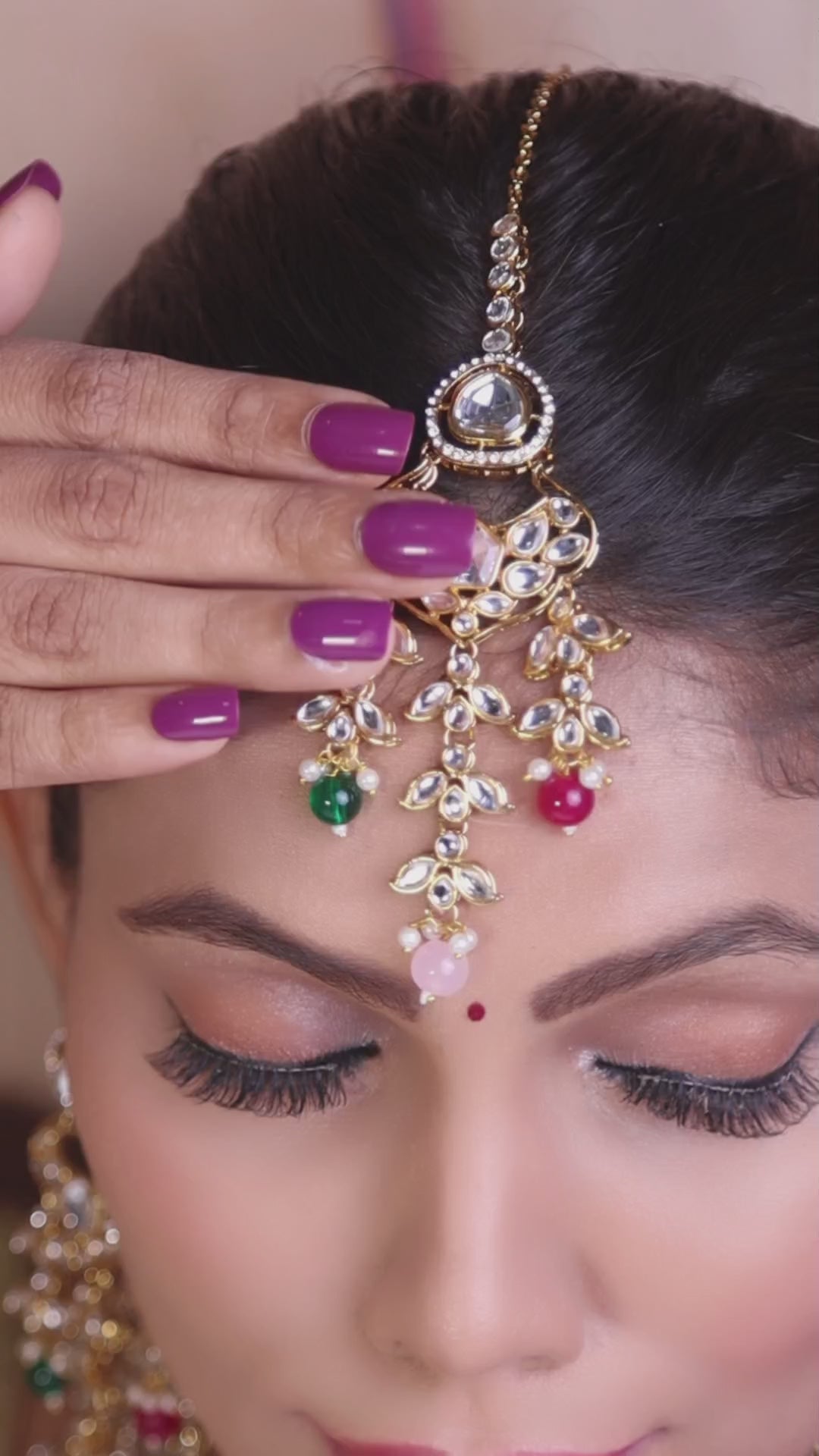 Multicolor Kundan Cascade Necklace Set with Maang Tikka video
