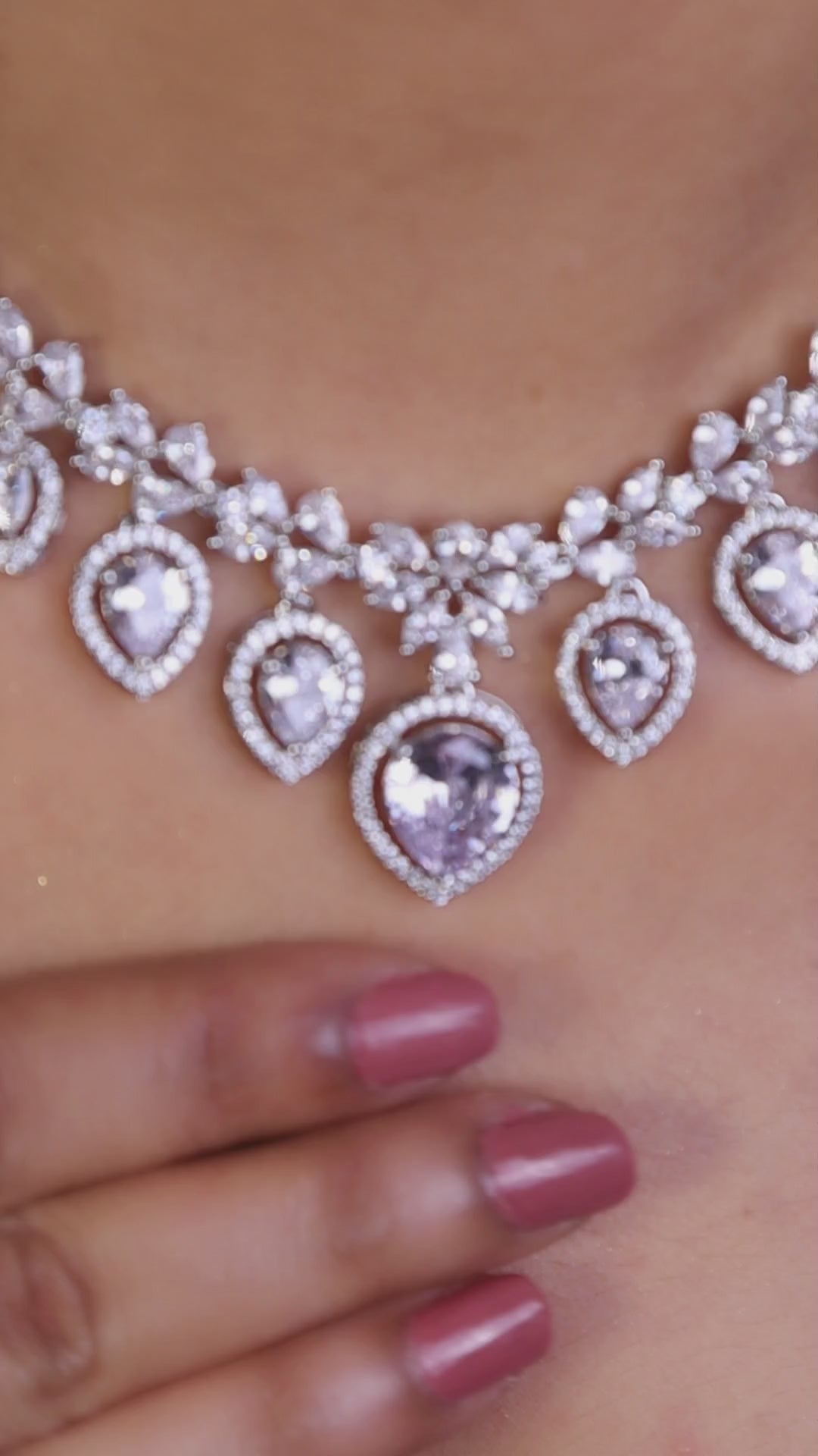 Clear American Diamond Pear Drop Necklace Set video