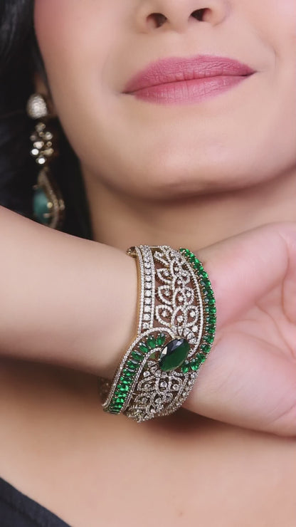 Victorian American Diamond Wave Kada - Emerald Green video