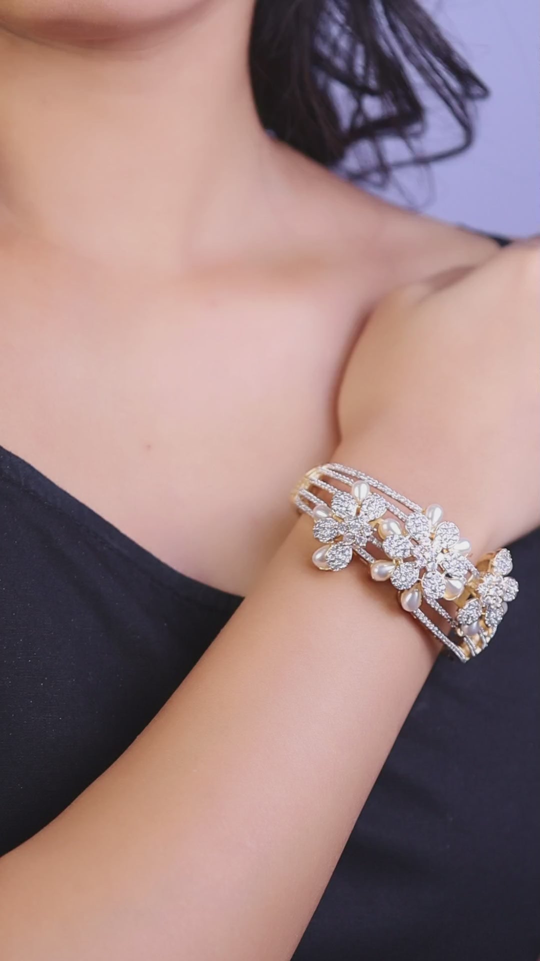 Pearl Flower American Diamond Kada - Gold video