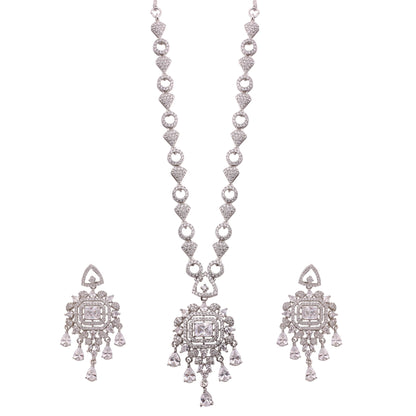 Clear American Diamond Pendant Necklace Set with Chandelier Earrings