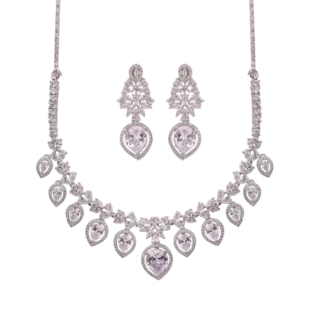 Clear American Diamond Pear Drop Necklace Set