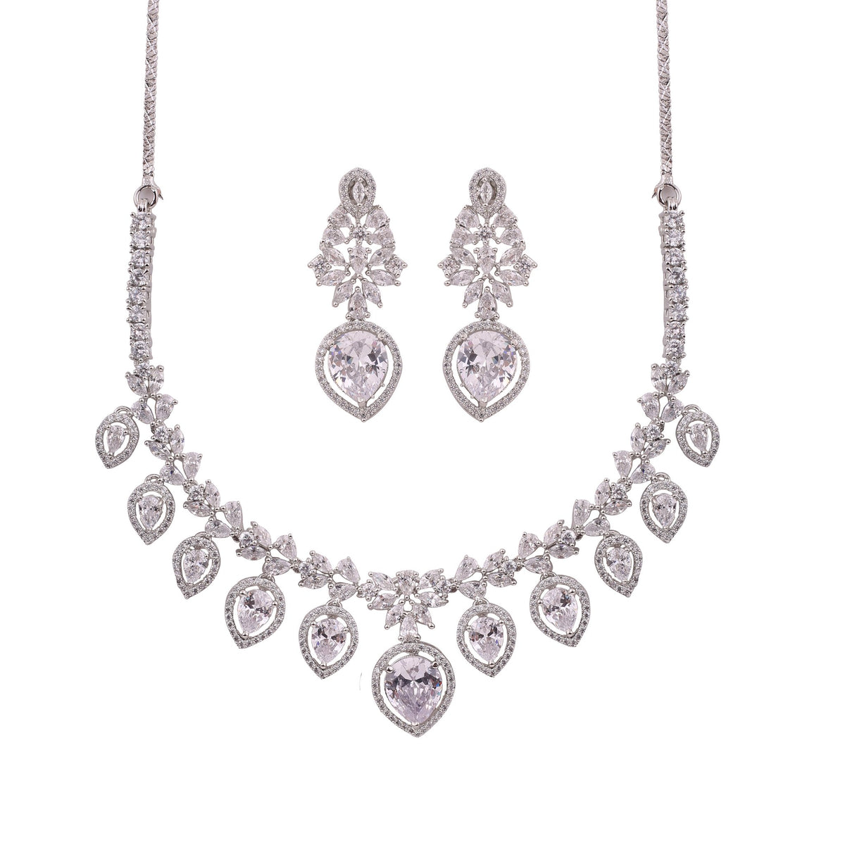 Clear American Diamond Pear Drop Necklace Set