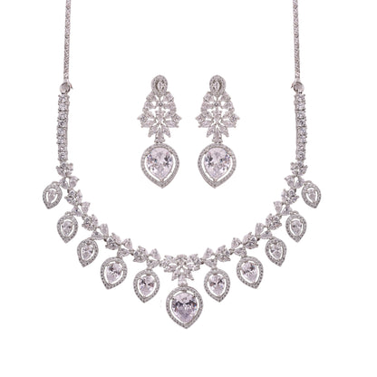 Clear American Diamond Pear Drop Necklace Set