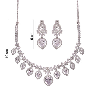 Clear American Diamond Pear Drop Necklace Set, with dimensions
