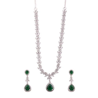 Emerald Green American Diamond Leaf Vine Necklace Set