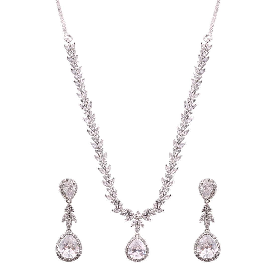 Clear American Diamond Leaf Vine Necklace Set
