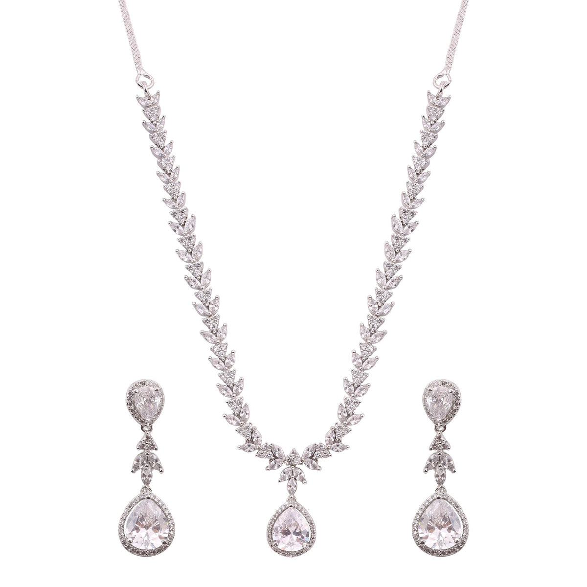 Clear American Diamond Leaf Vine Necklace Set