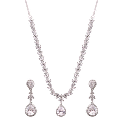 Clear American Diamond Leaf Vine Necklace Set