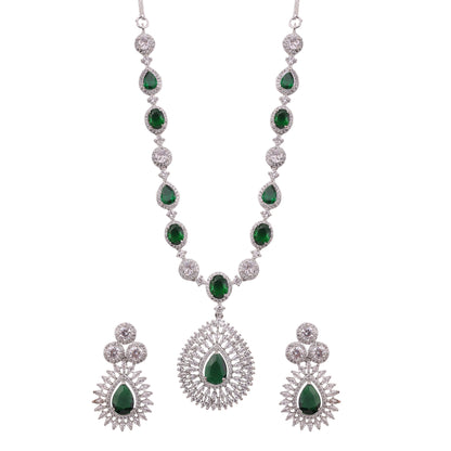 Emerald Green American Diamond Teardrop Pendant Necklace Set