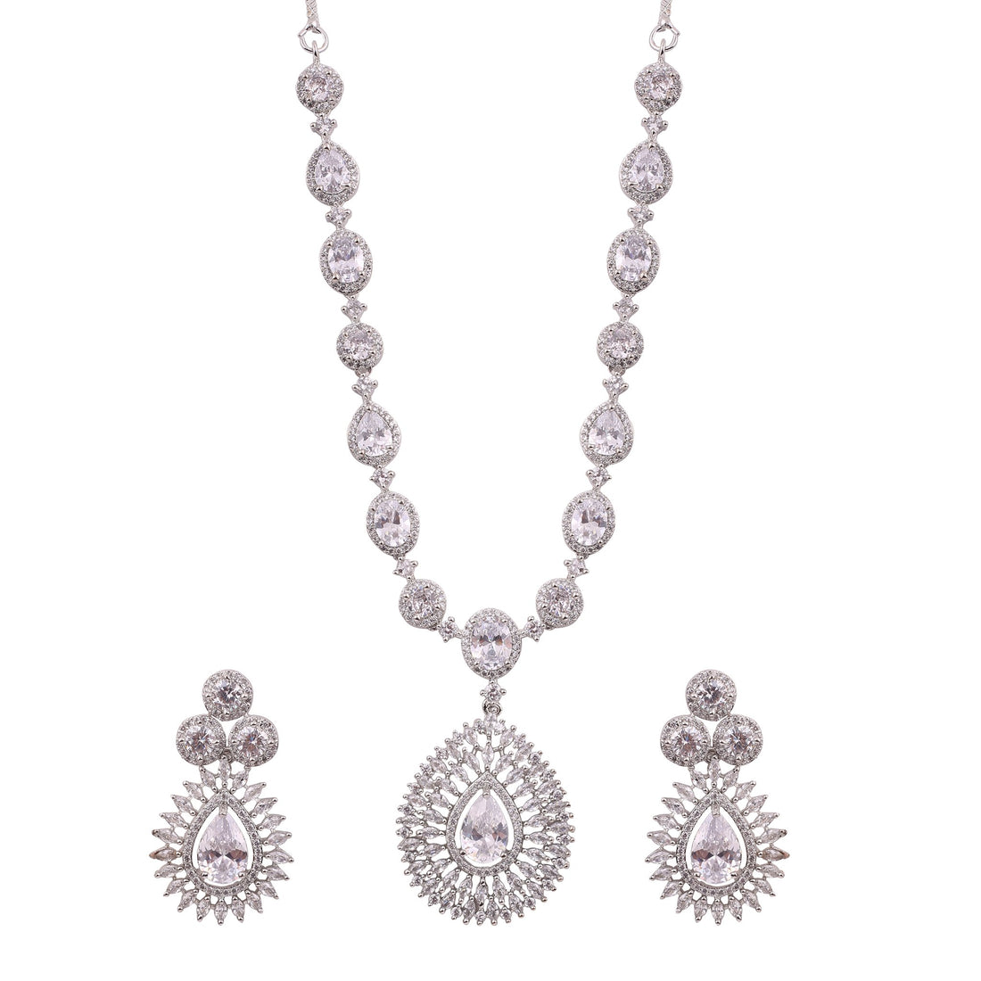 Clear American Diamond Teardrop Pendant Necklace Set