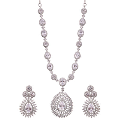 Clear American Diamond Teardrop Pendant Necklace Set
