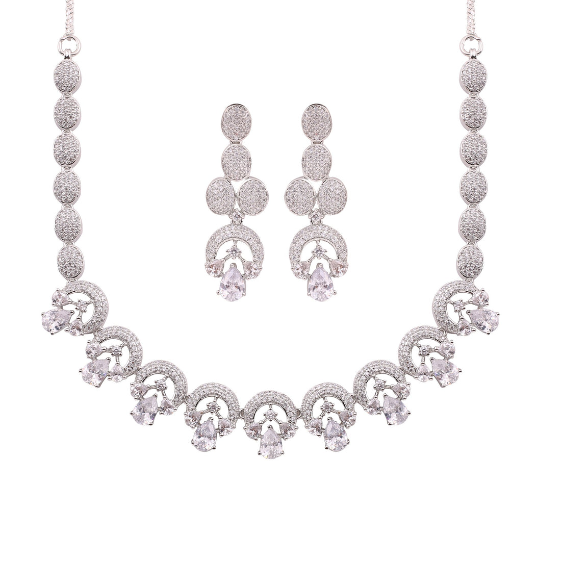 American Diamond Swirl Necklace Set with Drop Earrings