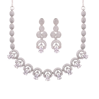 American Diamond Swirl Necklace Set with Drop Earrings